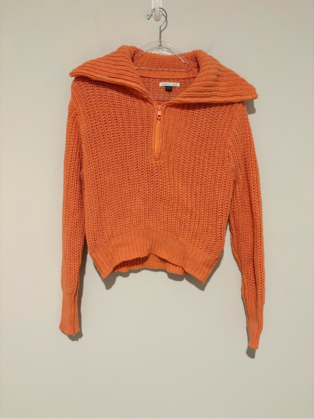 American Eagle Cropped Pullover Chunky collared quarter zip sweater orange XS